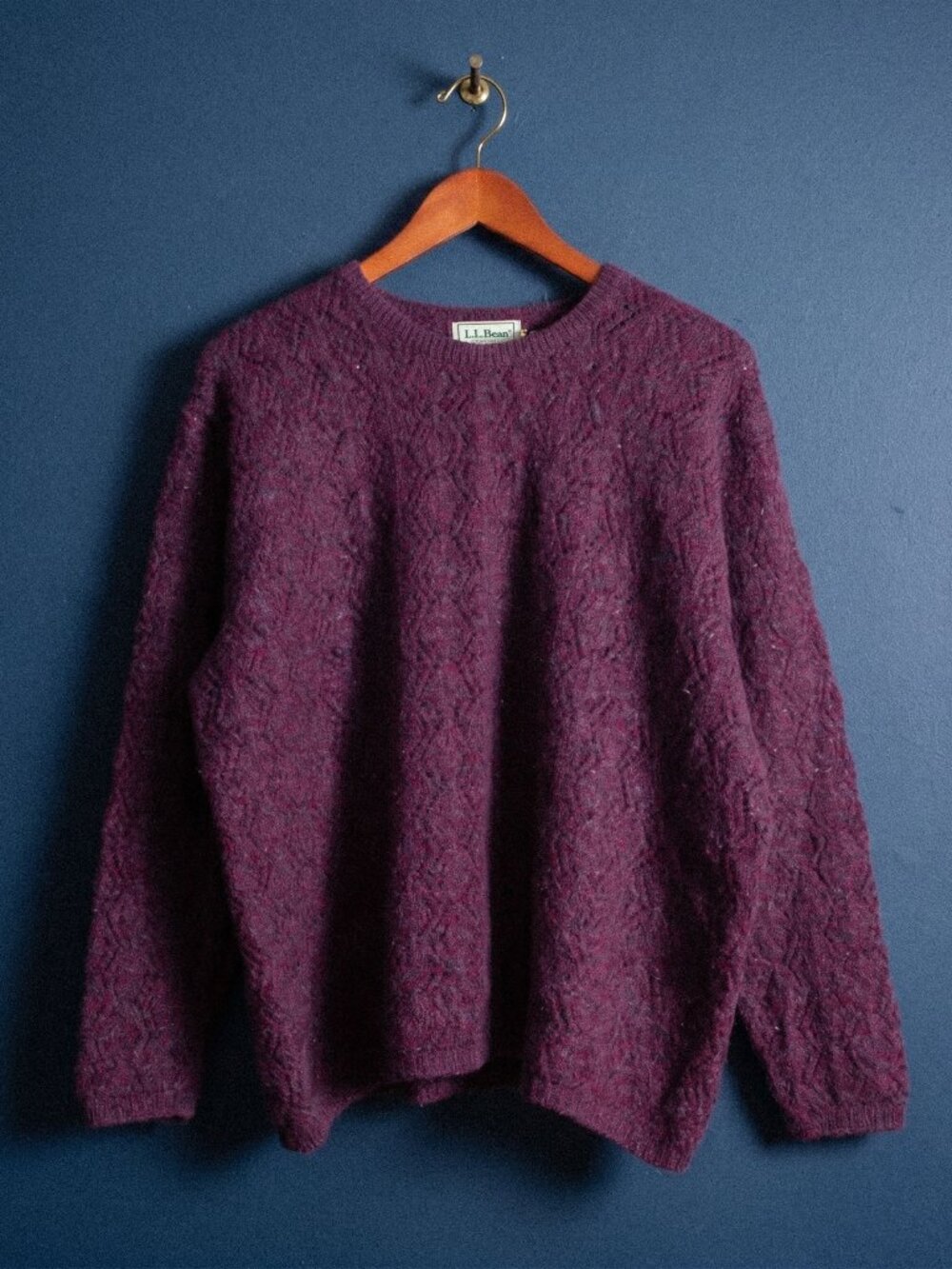 VTG LL Bean Mohair Wool Blend Cable Knit Sweater Womens XL Scotland Purple Pink